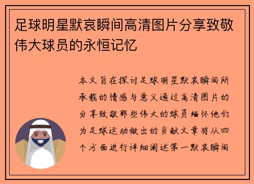 足球明星默哀瞬间高清图片分享致敬伟大球员的永恒记忆